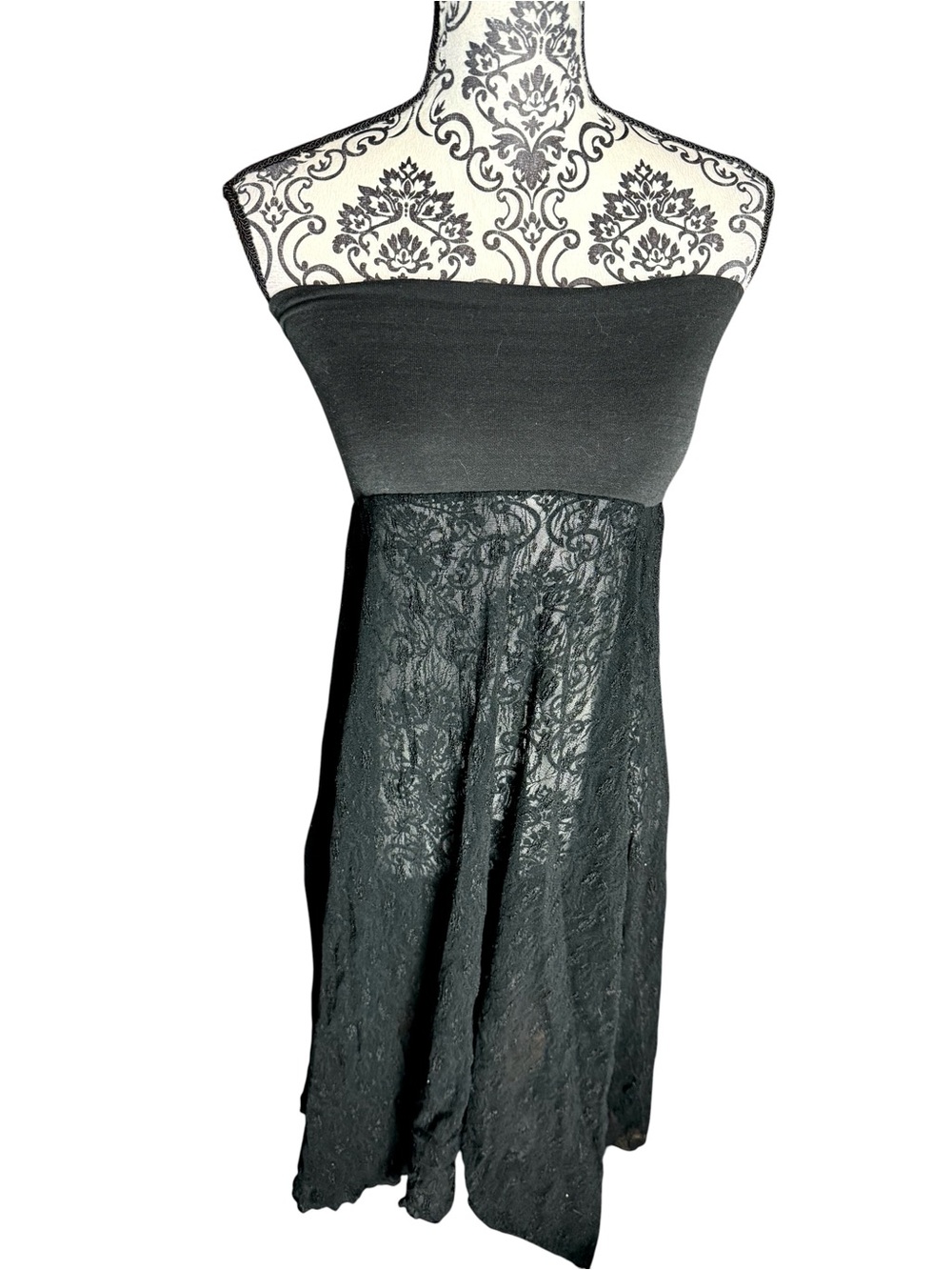 Black Lace Asymmetrical Midi Skirt Dress Sheer Stretch Waist Dark Feminine Goth - Picture 3 of 16